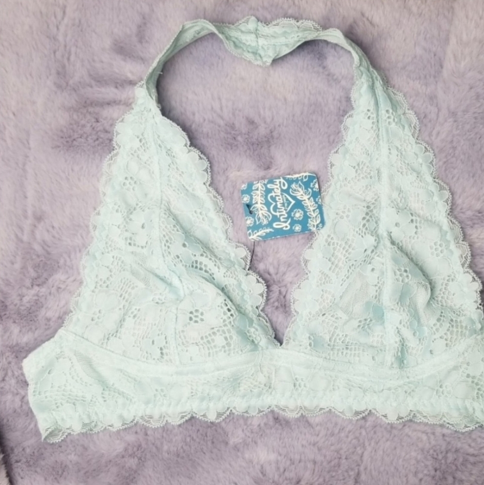 Free People Galloon Lace Halter Bralette Sky Blue - Picture 3 of 8